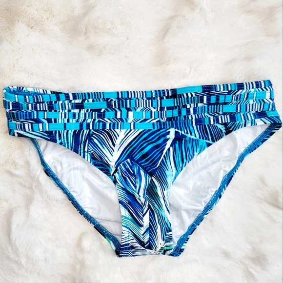 🕊️ La Blanca Blue Palm Leaf Bikini Bottoms size 2 - Picture 2 of 9